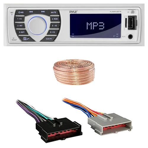 Pyle PLRMR23BTW Single DIN Bluetooth USB/AUX MP3 Player AM/FM Radio In-Dash Stereo Receiver, 50 Feet 18 Gauge Speaker Wire, Wiring Harness for Select 1985–2004 Ford & Other Vehicles