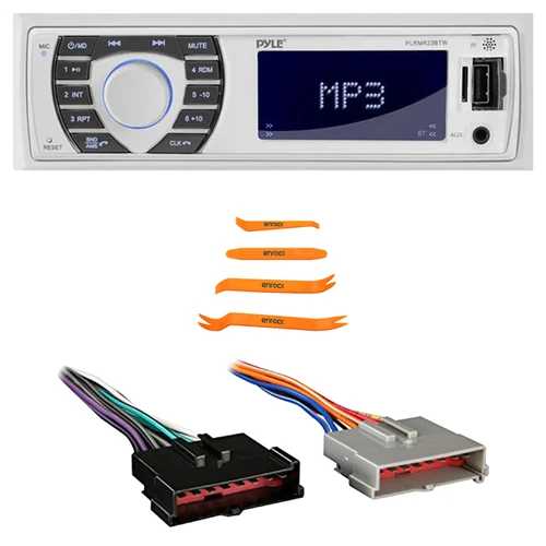 Pyle PLRMR23BTW Single DIN Bluetooth USB/AUX MP3 Player AM/FM Radio In-Dash Stereo Receiver, Pry Tool Set, Wiring Harness for Select 1985–2004 Ford & Other Vehicles