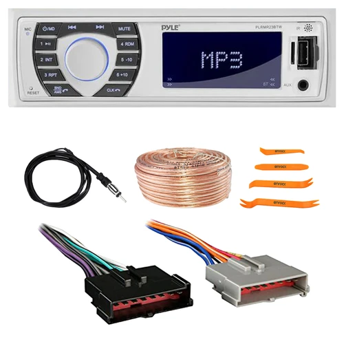 Pyle PLRMR23BTW Single DIN Bluetooth USB/AUX MP3 Player AM/FM Radio In-Dash Stereo Receiver, Pry Tool Set, Radio Antenna, Speaker Wire, Wiring Harness for Select 1985–2004 Ford & Other Vehicles
