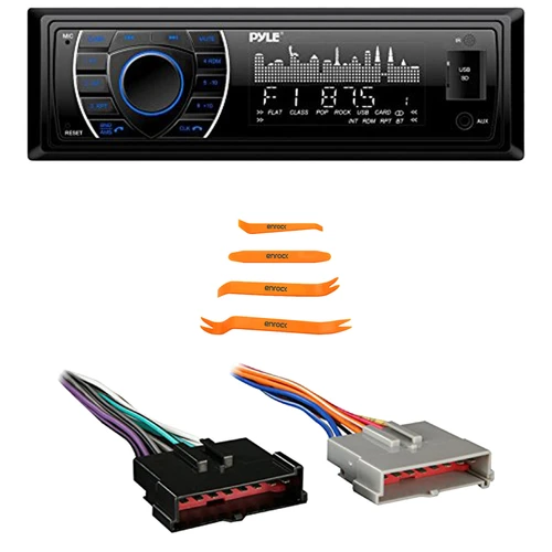 Pyle PLRMR27BTB Single DIN Bluetooth USB/AUX MP3 Player AM/FM Radio In-Dash Stereo Receiver, Pry Tool Set, Wiring Harness for Select 1985–2004 Ford & Other Vehicles