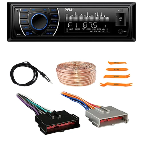 Pyle PLRMR27BTB Single DIN Bluetooth USB/AUX MP3 Player AM/FM Radio In-Dash Stereo Receiver, Pry Tool Set, Radio Antenna, Speaker Wire, Wiring Harness for Select 1985–2004 Ford & Other Vehicles