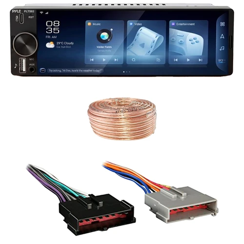 Pyle PLTS82 Single DIN 6.26" Touchscreen Bluetooth USB/AUX MP3 Player AM/FM Radio Car Audio Stereo Receiver, 50 Feet 18 Gauge Speaker Wire, Wiring Harness for Select 1985–2004 Ford & Other Vehicles