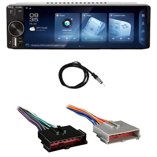 Pyle PLTS82 Single DIN 6.26" Touchscreen Bluetooth USB/AUX MP3 Player AM/FM Radio Car Audio Stereo Receiver, 22" Radio Antenna, Wiring Harness for Select 1985–2004 Ford & Other Vehicles