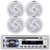 Pyle PLCD43MRB Single DIN Marine Bluetooth USB/AUX MP3 Player AM/FM Radio In-Dash Stereo Head Unit Receiver, 4x 4" 100 Watt Max Power Low Profile 2-Way Waterproof White Boat Outdoor Speakers