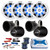 Kicker Black Single Wakeboard Tower Enclosures with 2 Pair (Qty 4) 6.5" 150 Watt Max Blue Flashing LED Boat Audio White Speakers, 6-Channel Marine Bluetooth Amplifier w/Wiring Kit, Wire