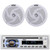 Pyle PLCD43MRB Single DIN Marine Bluetooth USB/AUX MP3 Player AM/FM Radio In-Dash Stereo Head Unit Receiver, 2x 5.25" 180 Watt Max Power 2-Way Waterproof Low Profile Slim Style White Speakers