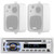 Pyle PLCD43MRB Single DIN Marine Bluetooth USB/AUX MP3 Player AM/FM Radio In-Dash Stereo Head Unit Receiver Bundle Combo One Pair (QTY 2) Of 4" 30W Max Power 3-Way Indoor/Outdoor White Box-Speakers