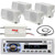 Pyle PLCD43MRB Single DIN Marine Bluetooth USB/AUX MP3 Player AM/FM Radio In-Dash Stereo Head Unit Receiver, 4x 3.5'' 200W Max Power 3-Way White Mini Box Speakers, 4-Channel Amplifier, Radio Antenna