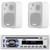 Pyle PLCD43MRB Single DIN Marine Bluetooth USB/AUX MP3 Player AM/FM Radio In-Dash Stereo Head Unit Receiver, 2x Enrock EKMR408W 4" 30W Max Power 3-Way Indoor/Outdoor White Box-Speakers