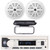 Pyle PLMRB29W2 Single DIN Marine Bluetooth USB/AUX MP3 Player AM/FM Radio Stereo Receiver w/White Cover, 2x Pyle PLMR41W 4" 100 Watt Max Power Dual Cone Waterproof White Stereo Speakers