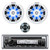 Kenwood KMR-D382BT Single DIN Marine USB AUX Bluetooth CD Player Stereo Receiver with Wired Remote Control, 2x 6.5" 150 Watt Peak Power 2-Way Blue Flashing LED Boat Audio Speakers (White)