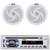 Pyle PLCD43MRB Single DIN Marine Bluetooth USB/AUX MP3 Player AM/FM Radio In-Dash Stereo Head Unit Receiver, 2x 5.25" 180 Watt Max Power 2-Way Waterproof Low Profile Slim Style White Boat Speakers