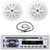 Pyle PLCD43MRB Single DIN Marine Bluetooth USB/AUX MP3 Player AM/FM Radio In-Dash Stereo Head Unit Receiver, 2x 4'' 100 Watt Max Power Dual Cone Waterproof White Stereo Speakers, 22" Radio Antenna
