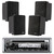 Kenwood KMR-D382BT Single DIN USB Bluetooth Marine CD Stereo Receiver and 6.5" Full-Range Indoor/Outdoor 2-Way 150 Watt Peak Power Black Box Speakers (Qty 4)