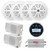 Enrock EM856 Marine Gauge Style Wireless Digital Media Receiver, 4x 4'' 100 Watt Peak Dual Cone Full Range Waterproof White Speakers, 2x 3.5'' 200W Indoor/Outdoor Black Speakers, 4-Channel Amplifier