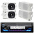 JVC KD-X38MBS Single DIN Marine Bluetooth USB AUX AM/FM Stereo Receiver, 4x Pyle PLMR24 3.5'' 200 Watt 3-Way Weatherproof Mini Box Speaker (White)