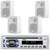 Pyle PLCD43MRB Single DIN Marine Bluetooth USB/AUX MP3 Player AM/FM Radio In-Dash Stereo Head unit Receiver, 4x Enrock EKMR408W 4" 30 Watt Max Power 3-Way Indoor/Outdoor White Box-Speakers