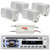 Pyle PLCD43MRB Single DIN Marine Bluetooth USB/AUX MP3 Player AM/FM Radio In-Dash Stereo Head unit Receiver, 4x 3.5'' 200 Watt Max 3-Way Weather Proof White Mini Box Speakers, 4-Channel Amplifier