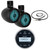 Enrock Gauge Style Waterproof Bluetooth Marine Digital Media Receiver, Radio Antenna, 2x Pyle 8" 2-Way 480W Max LED Wakeboard Speakers (Black)