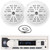 Pyle PLMRB29W2 Single DIN Marine Bluetooth USB/AUX MP3 Player AM/FM Radio Stereo Receiver, 2x 4'' 100W Max Power Dual Cone Waterproof White Stereo Speakers, 22" Radio Antenna