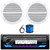 JVC KD-X38MBS Single DIN Marine Bluetooth MotorSports USB/AUX LED AM/FM Radio SiriusXM Stereo Ready Receiver, 2x 6.5" 90W Max Power 2-Way Full Range White Boat Speakers, Radio Antenna, Speaker Wire