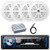 Pyle PLMRB29B Single DIN Marine Bluetooth USB/AUX MP3 Player AM/FM Radio In-Dash Black Stereo Receiver, 4x 4'' 100 Watt Max Dual Cone Waterproof White Speakers, 4 Channel Amplifier, 22" Radio Antenna