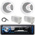 Pyle PLMRB29B Single DIN Marine Bluetooth USB/AUX MP3 Player AM/FM Radio In-Dash Black Stereo Receiver, 2x 6.5" 150W Max Full Range Speakers, 2x 3.5'' 200W Max White Mini Box Speakers, Radio Antenna