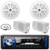 Pyle PLMRB29B Single DIN Marine Bluetooth USB/AUX MP3 Player AM/FM Radio In-Dash Black Stereo Receiver, 2x 4'' 100W Max Waterproof White Speakers, 2x 3.5'' 200W Max Mini Box Speakers, Radio Antenna