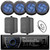 Pyle PLRMR27BTB Single DIN Marine Bluetooth USB/AUX MP3 Player AM/FM Radio In-Dash Stereo Receiver, 4x 5.25" 180W Max 2-Way Blue LED Speakers, 2x 4" 30W Max 3-Way Indoor/Outdoor Speakers, Antenna