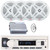 Pyle PLMRB29W2 Single DIN Marine Bluetooth USB/AUX MP3 Player AM/FM Radio Stereo Receiver, 4x 6.5" 600W Max Waterproof 2-Way Low Profile Boat White Stereo Speakers, 4 Channel Amplifier, Radio Antenna