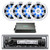 Kenwood KMR-D382BT Single DIN Marine USB/AUX Bluetooth Stereo CD Player Receiver, 6.5" 150 Watt Max Blue Flashing LED Boat Audio White Speakers (Qty 4), 4-Channel 500 Watt Dynamic Power Amplifier