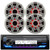 JVC KD-X38MBS Single DIN Marine Bluetooth MotorSports USB/AUX LED Illumination AM/FM Radio SiriusXM Ready Stereo Receiver, 4x 6.5" 195W Max Power 4 Ohm RGB LED Coaxial Speakers, 4x 6.5" White Grilles