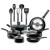 SereneLife Kitchenware Pots & Pans Basic Kitchen Cookware, Black Non-Stick Coating Inside, Heat Resistant Lacquer (15-Piece Set), One Size