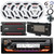 Single DIN Marine Bluetooth USB AUX AM/FM CD Player Receiver Bundle with 4x 6.5" 150W 2-Way White Waterproof Boat Speakers, 4-Channel Amplifier w/ Install Kit, Wired Remote, Radio Shield, Antenna