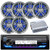 JVC KD-X38MBS Single DIN Marine MotorSports Bluetooth USB AUX LED Stereo Amazon Alexa Receiver, 6x 6.5" Marine 2-Way 180 Watts Charcoal Loudspeaker, Pyle 4-Channel Marine Amplifier