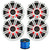 2 Pair (QTY 4) of Kicker 6.5" 2-Way 195 Watt Max Power Coaxial Marine Audio MultiColor LED Speakers with White Grilles, 50-Feet 16 Gauge Speaker Wire