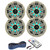 2 Pair (QTY 4) of Kicker 8" 2-Way 300 Watts Max Power Coaxial Marine Audio MultiColor LED Speakers with White Grilles, LED Speaker Remote Control, 50-Feet 16-Gauge Speaker Wire