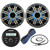 Kicker All-Weather Marine Gauge Style Bluetooth USB Stereo Receiver Bundle Combo with (QTY 2) 6.5" 2-Way 195W Max Coaxial Marine LED Speakers w/ Silver Grilles, 16-Gauge Wire, 22" Antenna