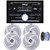 Pyle PLRDN43 Single Din Bluetooth USB/AUX/MP3 Stereo Amplifier Receiver w/Remote, 2 Pair (QTY 4) of Pyle PLMRS8W 8" 320 Watt Peak Power 2-Way Low-Profile Marine Speakers (White) with Speaker Wire
