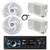 Pyle PLCD43BTM Single Din Marine Bluetooth AM/FM CD Stereo Receiver, 2x 4" 100 Watt Low Profile 2-Way Waterproof Boat Speakers, 2x 3.5'' 200 Watt 3-Way Weatherproof Box Speakers (White), 22" Antenna