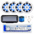 Dual MXD13 1-DIN Marine Mechless Digital Media Bluetooth MP3 AUX AM/FM Radio Boat Stereo Receiver with 4x 6.5" 150 Watt Max Blue Flashing LED Boat Audio White Speakers, Radio Cover, Wire + Antenna