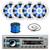 Pyle PLCD43MRB 1-DIN Bluetooth MP3 USB AUX AM/FM Radio Stereo Receiver + Remote Control with 4x 6.5" 150 Watt Max Blue Flashing LED Boat Audio White Speakers, Speaker Wire + Antenna