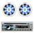 Pyle PLCD43MRB Single DIN Bluetooth MP3 USB AUX AM/FM Radio Stereo Receiver + Remote Control with 2x 6.5" 150 Watt Max Blue Flashing LED Boat Audio White Speakers