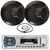 Pyle PLMRB29W Single DIN Marine Bluetooth USB/AUX MP3 Player AM/FM Radio In-Dash White Stereo Receiver, 2x 6.5" 150 Watt Max Power Full Range Dual Cone Waterproof Black Boat Speakers, Radio Antenna