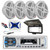 Pyle PLMRB29W Single-DIN Marine Bluetooth USB/AUX MP3 Player AM/FM Radio In-Dash White Stereo Receiver w/White Cover, 4x 6.5" 600W Max 2-Way Component Speakers, 4 Channel Amplifier w/Kit, Antenna