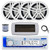 Dual MXD13 Single DIN Bluetooth Marine MP3 AM/FM Stereo Receiver with White Cover, 22" Radio Antenna, Wire, 4x 6.5" 180 Watt Peak Power 2-Way Boat Audio Speakers (White)