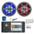 JBL R4500 4" Display Marine Bluetooth AM/FM/WB Stereo Receiver, 2x 8" 450 Watt 2-Way Multicolor LED Outdoor Audio Speakers, Amplifier w/Install Kit, Radio Antenna, Wire