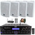 Pyle PDA65BU USBAUX FM Radio Compact Home Theater Stereo Black Amplifier Receiver, 4x 4" 200W Max 3-Way Indoor/Outdoor White Speakers, VHF Wireless Microphone System, 50 Feet 16 Gauge Speaker Wire