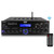 Pyle PDA65BU USBAUX FM Radio Compact Home Theater Stereo Black Amplifier Receiver, 4x 4" 200W Max 3-Way Indoor/Outdoor White Speakers, VHF Wireless Microphone System, 50 Feet 16 Gauge Speaker Wire