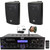 Pyle PDA65BU USBAUX FM Radio Compact Home Theater Stereo Black Amplifier Receiver, 2x 4" 200W Max Power 3-Way Indoor/Outdoor Black Speakers, VHF Wireless Microphone System, 50 Feet 16G Speaker Wire